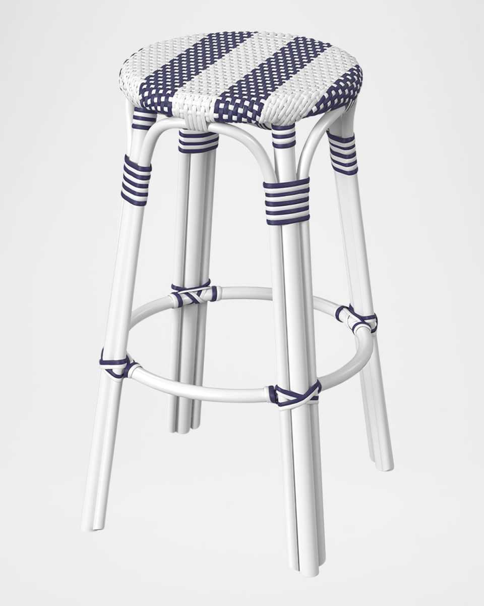Tobias 30" Rattan Bar Stool, White/Navy Stripe
